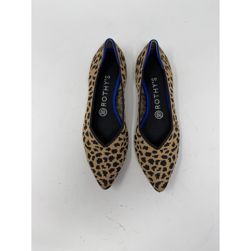 Rothys The Point Leopard Print Flat Shoes Tan Black Animal Print Women Size 8